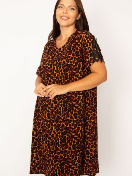 Čipkované šaty s leopardím vzorom s výstrihom do v şans