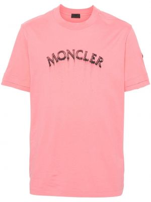 Памучна тениска с принт Moncler розово