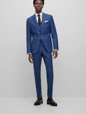 Шерстяной приталенный костюм Hugo Boss синий