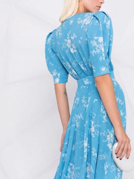 Květinové midi šaty s potiskem Ulyana Sergeenko modré