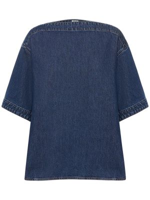 Памучна дънкова риза Toteme синьо