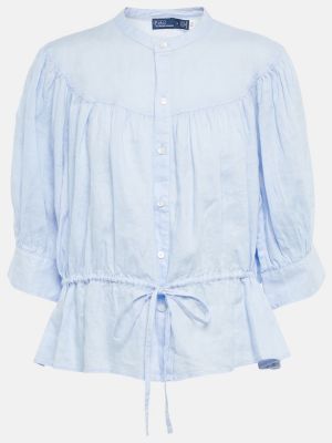 Lněná košile Polo Ralph Lauren modrá
