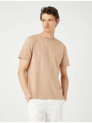 Приталенная базовая футболка с коротким рукавом с круглым вырезом Koton бежевая