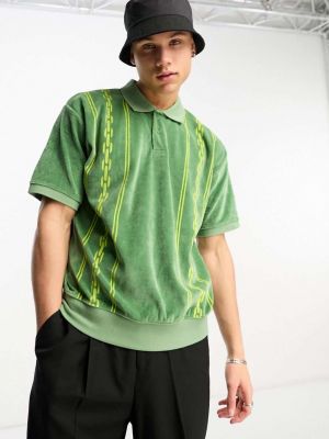 Зеленая велюровая рубашка-поло Obey pensa
