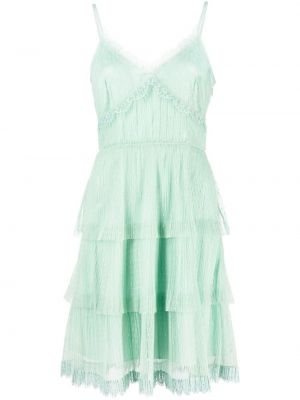 Sukienka mini z falbankami koronkowa Twinset zielona