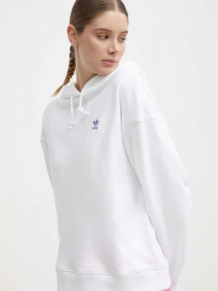 Kapucnis pamut laza szabású pulóver Adidas fehér