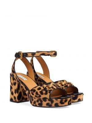 Sandales à imprimé à imprimé léopard Gucci marron