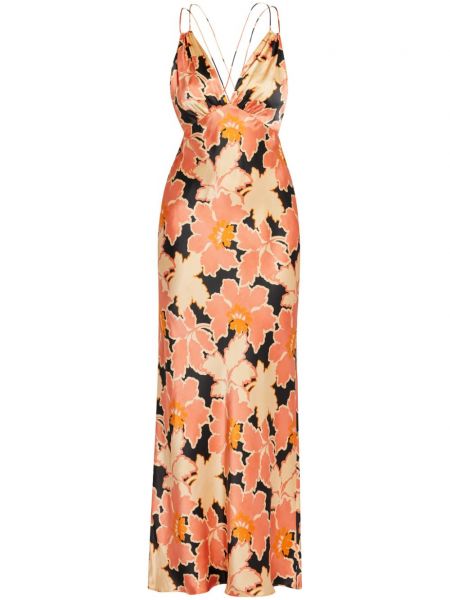 Květinové hedvábné dlouhé šaty s potiskem Shona Joy oranžové
