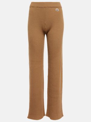 Μάλλινο παντελόνι με ίσιο πόδι με ψηλή μέση Moncler καφέ