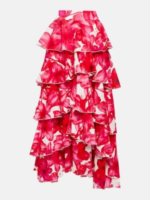 Falda larga de algodón de flores Alexandra Miro Rosa