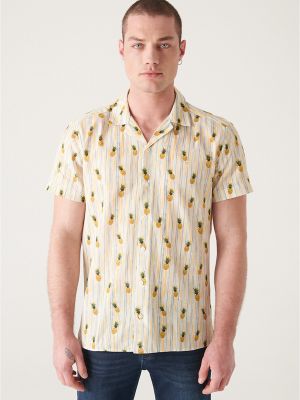 Pamučna košulja s printom kratki rukavi Avva žuta