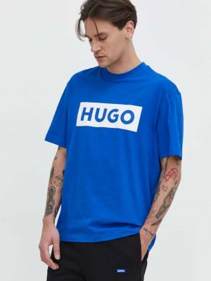 Bavlněné tričko s potiskem Hugo Blue modré