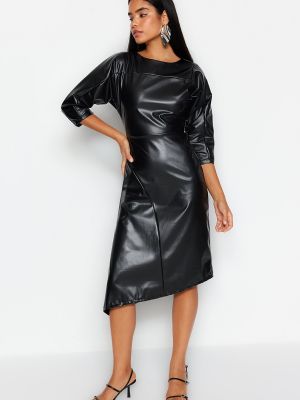 Ασύμμετρη δερμάτινη φόρεμα από δερματίνη Trendyol μαύρο