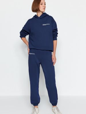 Laza szabású kötött fleece sport nadrág Trendyol kék