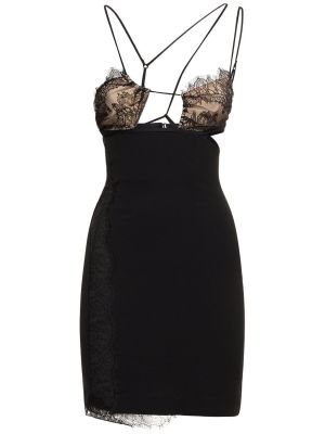 Krajkové asymetrické mini šaty jersey Nensi Dojaka černé