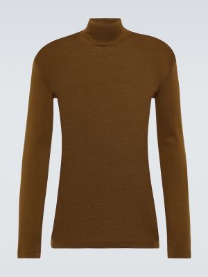 Kokvilnas džemperis ar augstu apkakli džersija Lemaire brūns