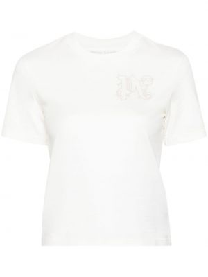 T-shirt brodé en coton Palm Angels blanc