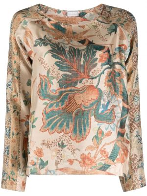 Bluză de mătase cu model floral cu imagine Pierre-louis Mascia bej