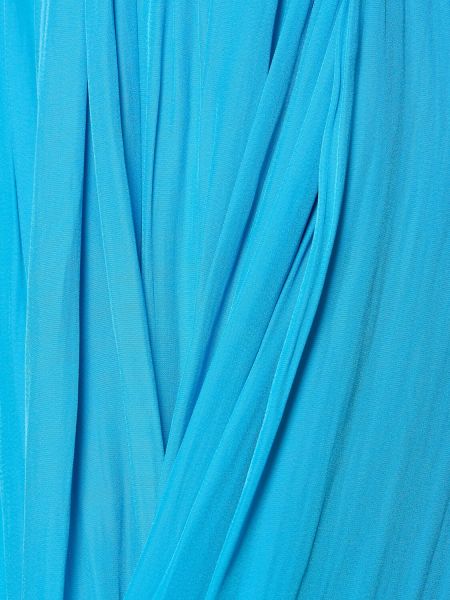 Saténová midi sukňa s vysokým pásom Lanvin modrá