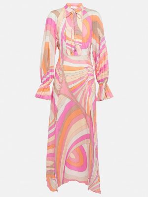 Sukienka długa bawełniana z nadrukiem Pucci różowa