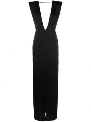 Сатенена вечерна рокля с v-образно деколте Maison Close черно