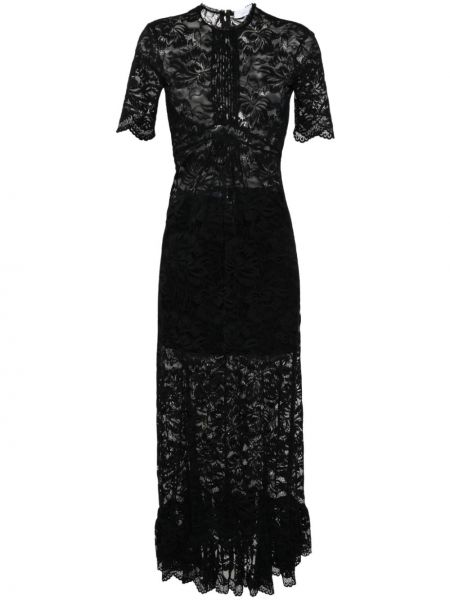 Čipkované kvetinové večerné šaty Rabanne čierna