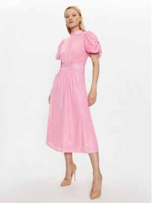 Коктейльное платье с пайетками с пышными рукавами Rotate розовое