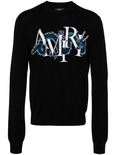 Volneni pulover iz žakarda Amiri črna