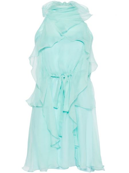 Modré hedvábné mini šaty Alberta Ferretti
