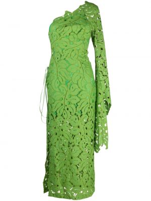 Květinové bavlněné koktejlové šaty s dlouhými rukávy Maria Lucia Hohan - zelená