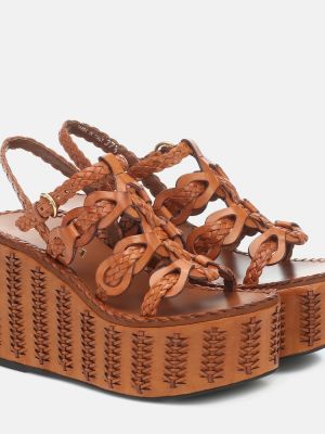 Плетени кожени сандали на платформе Prada кафяво