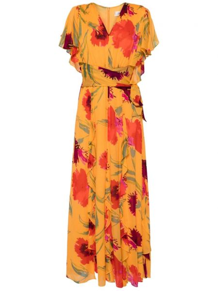 Virágos sifon hosszú ruha nyomtatás Dvf Diane Von Furstenberg narancsszínű