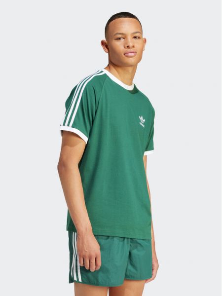Tricou din bumbac cu dungi slim fit Adidas Originals verde