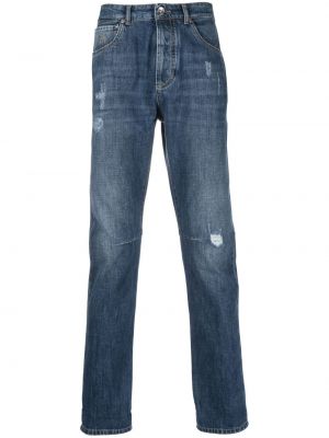 Roztrhané priliehavé skinny fit džínsy s nízkym pásom Brunello Cucinelli modrá