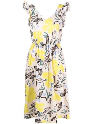 Květinové bavlněné midi šaty s potiskem Ps Paul Smith žluté