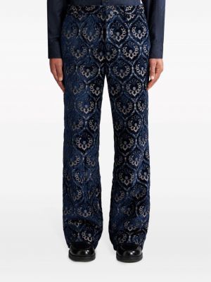 Žakárové sametové rovné kalhoty Etro modré