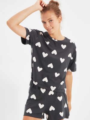 Пижама със сърца Trendyol черно