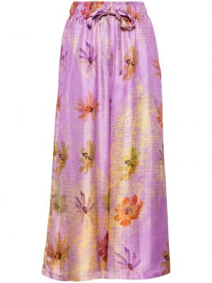 Květinové kalhoty s potiskem relaxed fit Odeeh fialové