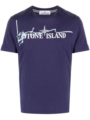 Bavlněné tričko s potiskem Stone Island modré