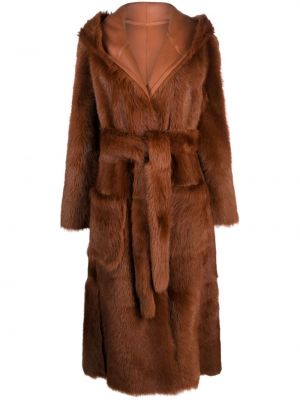 Двустранно палто с качулка Liska кафяво
