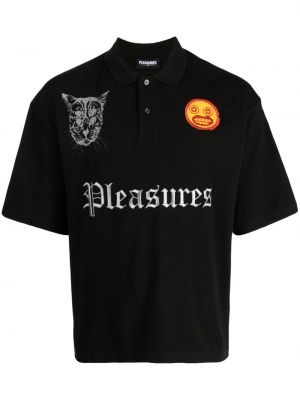 Polo majica z vezenjem Pleasures črna