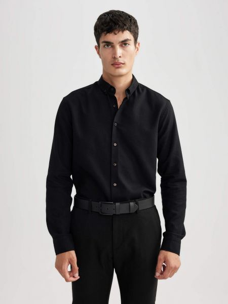 Priliehavá košeľa s dlhými rukávmi Defacto čierna