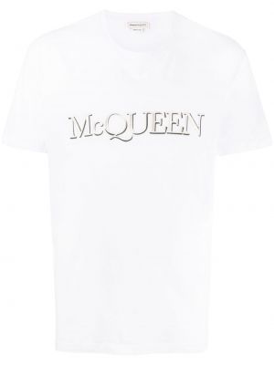 Bombažna majica z vezenjem Alexander Mcqueen bela