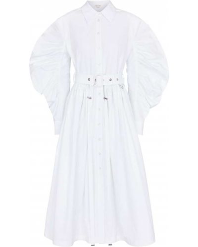 Sukienka midi bawełniana z paskiem Alexander Mcqueen - biały
