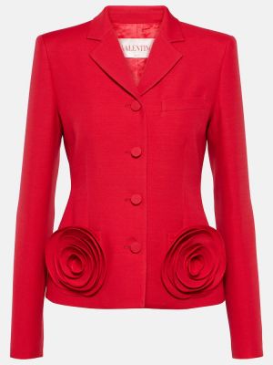 Červené květinové hedvábné vlněné sako Valentino