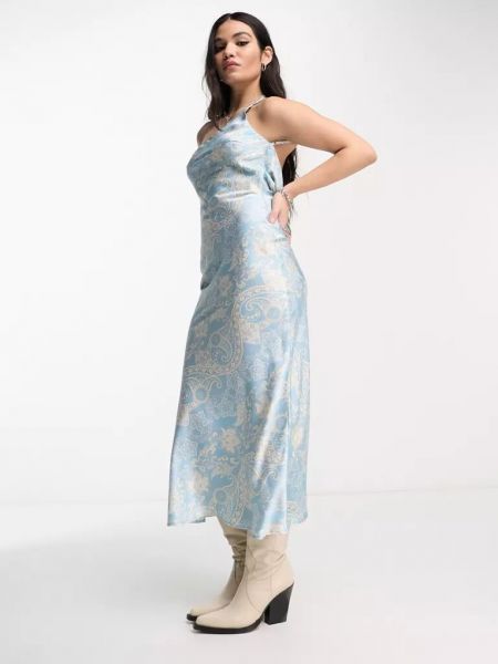 Атласное платье миди с узором пейсли Emory Park синее