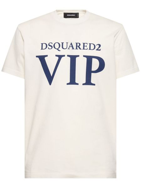 T-shirt i bomull med mönster i jersey Dsquared2 vit