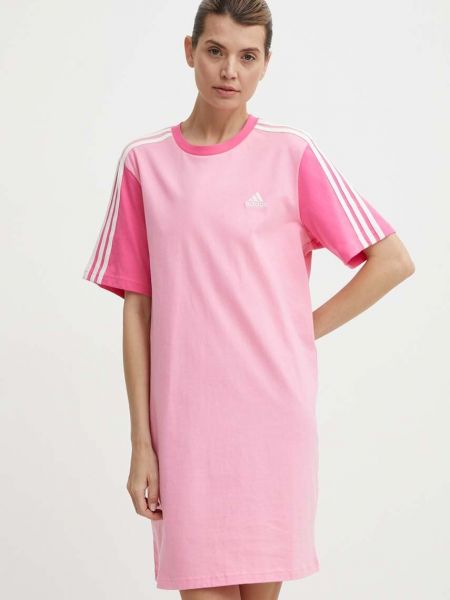 Pamučna mini haljina oversized Adidas ružičasta