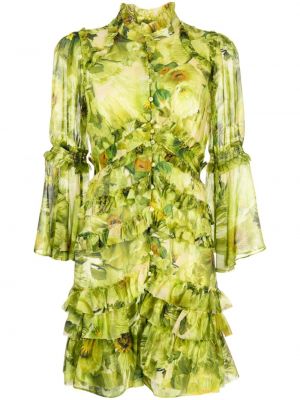 Obleka s cvetličnim vzorcem s potiskom Marchesa Rosa zelena