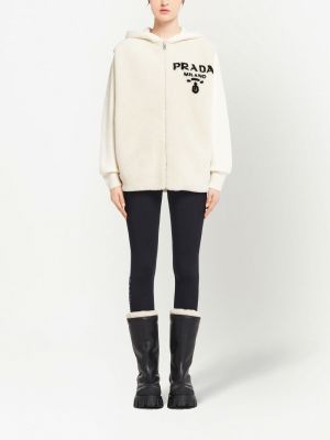 Oversize kašmira kapučdžemperis ar rāvējslēdzēju Prada balts